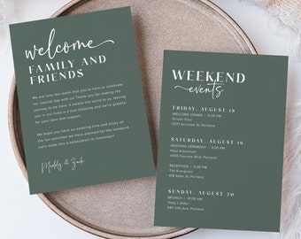 Wedding Welcome Bags Note Template, Wedding Welcome Letter, Wedding Welcome Note, Sage Green Wedding Itinerary Wedding Weekend Itinerary, G5