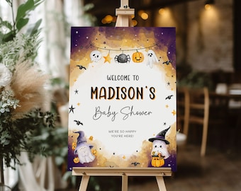 Sjabloon Halloween babyshower welkomstbord, A Little Boo babyshower Gothic babyshower welkomstbord, Halloween babyshower decoraties, 8B