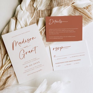 Terracotta Wedding Invitation Suite Templates, Boho Wedding Invitation Set, Wedding Invitation Beige, Minimalist Wedding Invite, O1