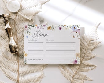 Wildflower Recipe Card Template, Bridal Shower Recipe Card Insert, Boho Bridal Shower Stationery, Floral Recipe Card Boho Recipe Card S4