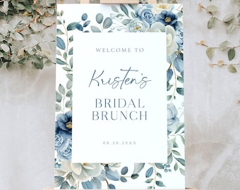Floral Bridal Brunch Welcome Sign Template, Wildflower Welcome Sign Dusty Blue Bridal Brunch Sign Blue Floral Bridal Shower Welcome Sign, B5