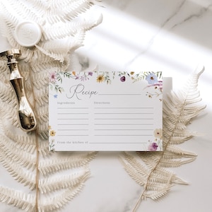 Wildblumen Rezeptkarte Vorlage, Brautparty Rezeptkarteneinsatz, Boho Brautparty Briefpapier, Blumenrezeptkarte Boho Rezeptkarte S4