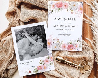 Save the Date Template, Wildflower Save the Date, Floral Save the Date, Wildflower Wedding Save the Date Boho Save the Date, S5