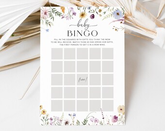 Baby Bingo Game Template, Wildflower Baby Shower Game, Baby Shower Bingo Game Printable, Floral Boho Baby Shower Game Baby Bingo Card, 5B