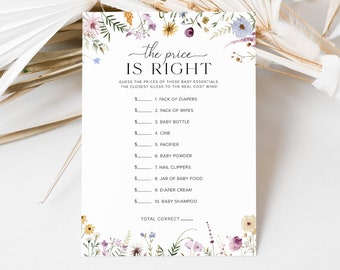 Price is Right Game Baby Shower Game Template, Price is Right Baby Game, Boho Baby Shower Wildflower Baby Shower Games Printable, 5B