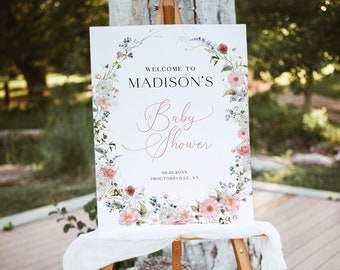Wildflower Baby Shower Welcome Sign Template, Colorful Floral Baby Shower Sign Pink Floral Baby Shower Sign Boho Wildflower Welcome Sign, S7