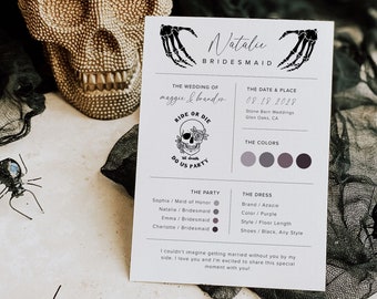 Skull Bridesmaid Info Card Template, Bridesmaid Info Card, Maid Of Honor Info Card, Til Death Do Us Part, Gothic Bridesmaid Infographic, B1