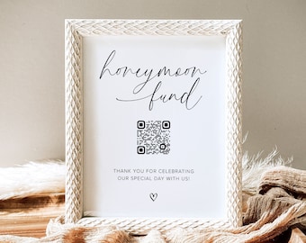 Honeymoon Fund QR Code Sign Template, Venmo QR Code Wedding Sign, Minimalist Wedding Honeymoon Fund Sign, Boho Honeymoon Fund Sign, M2