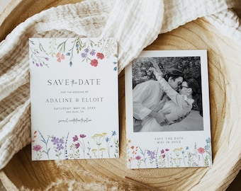 Wildflower Save The Date Template, Spring Save The Date Floral Save The Date Boho Save The Date Photo Save The Date Wedding, S8