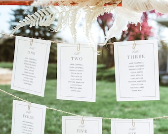 Tarjetas de tabla de asientos de boda modernas, plantilla de tarjetas de tabla de asientos de boda minimalista, números de mesa de boda modernos imprimibles 4x6 y 5x7, M4