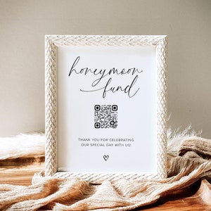 Honeymoon Fund QR Code Sign Template, Venmo QR Code Wedding Sign, Minimalist Wedding Honeymoon Fund Sign, Boho Honeymoon Fund Sign, M2