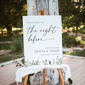 Rehearsal Dinner Welcome Sign Template, The Night Before Welcome Sign, Eucalyptus Rehearsal Dinner Welcome Sign, Wedding Rehearsal Sign, G2
