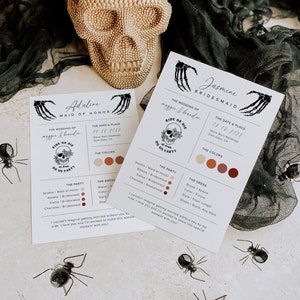Gothic Brautjungfer Info Karte, Brautjungfer Info Karte, Trauzeugin Info Karte, Bis der Tod uns scheidet, Halloween Brautjungfer Vorschlag, B1
