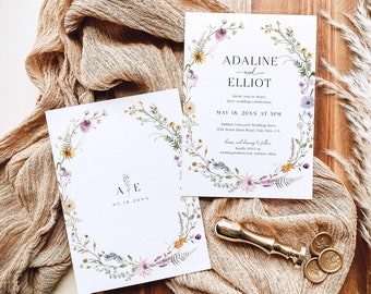 Wildflower Wedding Invitation Template, Floral Wedding Invitation, Spring Wedding Invitation, Garden Flowers Wedding Invitation, S4