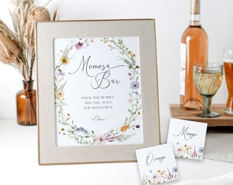 Momosa Bar Sign Template, Mimosa Bar Sign and Juice Tag, Wildflower Baby Shower Sign Bubbly Bar Sign, Floral Baby Shower Mimosa Sign, 5B