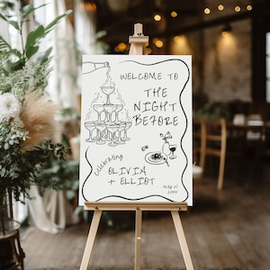 Rehearsal Dinner Sign Template, The Night Before Sign, Hand Drawn Rehearsal Dinner Welcome Sign, Scribble Illustration Wavy Wedding Sign, H8