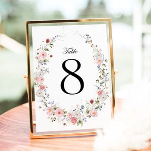 Floral Wedding Table Numbers Template, Table Number Sign Wildflower Table Numbers, Printable Table Numbers, Boho Wedding Table Numbers, S5