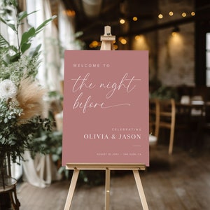 Boho Rehearsal Dinner Sign Template, The Night Before Sign, Rehearsal Dinner Welcome Sign, Dusty Pink Wedding Rehearsal Dinner Sign, M11