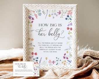 ¿Qué tan grande es su plantilla de juego de vientre, signos de baby shower de flores silvestres, juegos florales de baby shower, qué tan grande es el juego de baby shower de mamá, 6B?