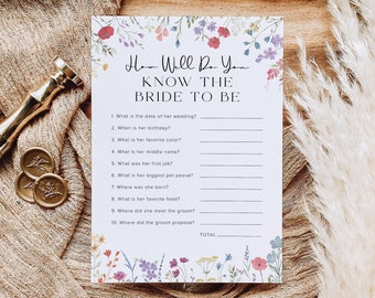 Who Knows The Bride Best Game Template, How Well Do You Know The Bride Bridal Shower, Boho Bridal Shower Games Wildflower Bridal Shower, S2