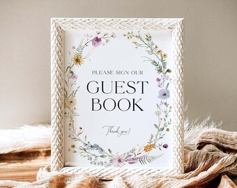 Wildflower Guestbook Sign Template, Floral Sign Our Guestbook, Guest Book Sign Wildflower Wedding Sign Floral Wedding Guestbook Sign, S4