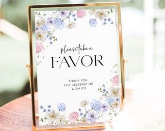 Blue Floral Favor Sign Template, Baby Shower Sign, Wildflower Wedding Favor Sign, Dusty Blue Wedding Favor Sign, Floral Baby Shower Sign, S6