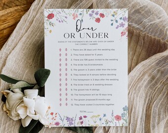 Over Or Under Bridal Shower Game, Boho Bridal Shower Game, Over Or Under Bridal Game Wildflower Bridal Shower Games Floral Bridal Shower, S2