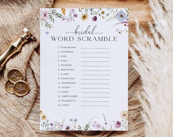 Word Scramble Bridal Shower Game Template, Wildflower Bridal Shower Game, Wedding Shower Scramble Game Bridal Shower Word Search Puzzle, S4