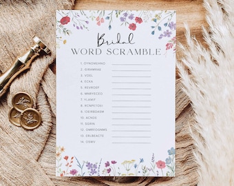Word Scramble Bridal Shower Game Template, Boho Bridal Shower Game, Floral Bridal Shower Scramble Game Bridal Shower Word Search Puzzle, S4