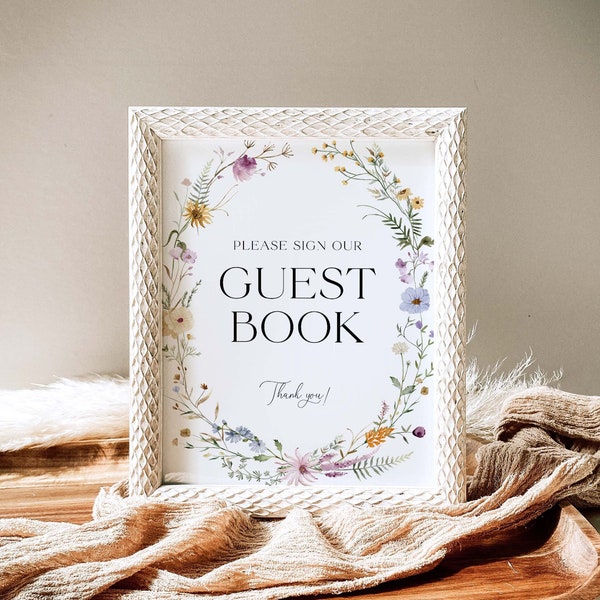 Wildflower Guestbook Sign Template, Floral Sign Our Guestbook, Guest Book Sign Wildflower Wedding Sign Floral Wedding Guestbook Sign, S4