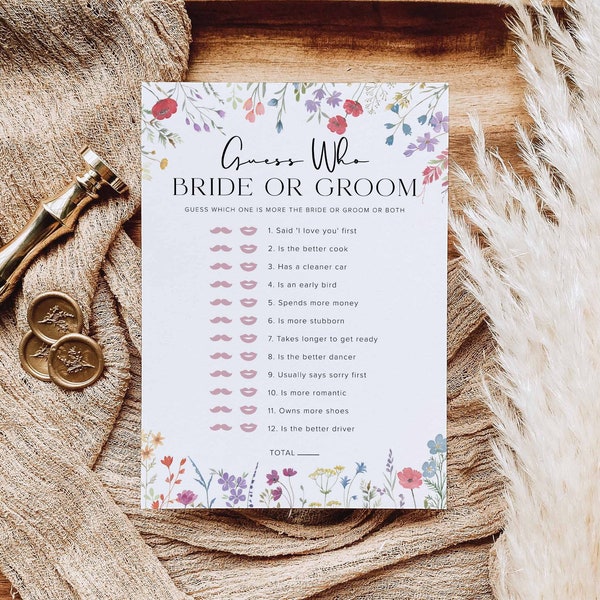 Guess Who Bride or Groom Game Template, Boho Bridal Shower Game, He Said She Said Bridal Shower Game Floral, Who Knows The Couple Best, S2