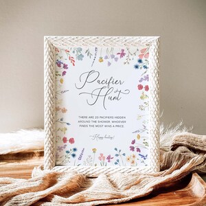 Pacifier Hunt Game Template, Wildflower Baby Shower Sign, Pacifier Hunt Sign, Floral Baby Shower Game, Wildflower Baby Shower Games, 6B
