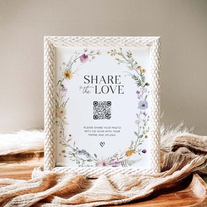 Wedding Photo QR Code Sign Template, Wildflower Wedding Sign, Share The Love QR Code, Capture The Love QR Code, Wedding qr Code Photo, S4