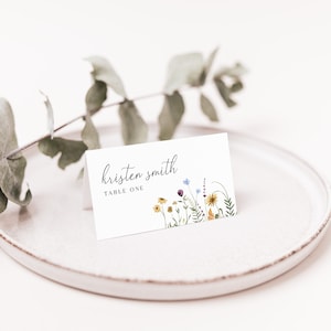 Modèle de marque-places pour mariage fleurs sauvages, marque-places pour mariage floral, marque-places pour mariage de printemps fleurs, marque-places Boho fleurs sauvages, S4