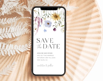 Wildflower Save The Date Digital Template, Digital Save The Date Electronic Save The Date Wedding, Floral Save The Date Template Digital, S4