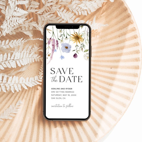 Wildflower Save The Date Digital Template, Digital Save The Date Electronic Save The Date Wedding, Floral Save The Date Template Digital, S4