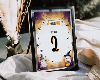 Modelo de números para mesa de chá de bebê de Halloween, placa de números para mesa de chá de bebê assustador, decorações para chá de bebê de Halloween, chá de bebê fantasma, 8B