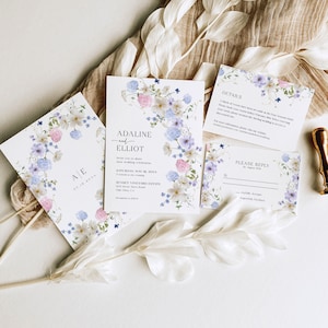 Spring Floral Wedding Invitation Template, Wildflower Wedding Invitation Boho Wedding Invite, Colorful Wildflowers Wedding Invitation, S6