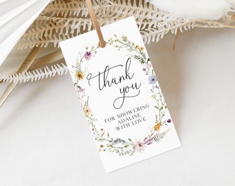 Floral Baby Shower Gift Tag Template, Wildflower Bridal Shower Favor Tags, Floral Wedding Favor Tag, Boho Floral Baby Shower Favor Tag, S4