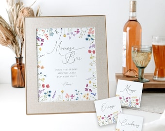 Momosa Bar Sign Template, Mimosa Bar Sign and Juice Tag, Wildflower Baby Shower Sign Bubbly Bar Sign, Floral Baby Shower Mimosa Sign, 6B