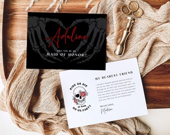 Gothic Bridesmaid Proposal Card Template, Halloween Maid Of Honor Proposal, Will You Be My Bridesmaid, Till Death Bridesmaid Proposal, H5