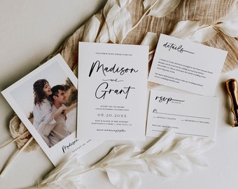 Minimalist Wedding Invitation Suite Templates, Printable Minimalist Wedding Invite, Modern Wedding Invite, Photo Wedding Invitation Set, M1