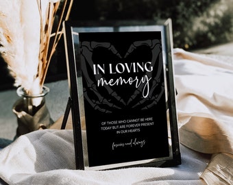 Halloween Wedding In Loving Memory Sign Template, Gothic Wedding Memorial Sign, Gothic Wedding Signs, Moody and Dark Wedding Decor, H6