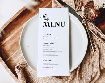 Wedding Menu Template, Modern Wedding Menu, Minimalist Wedding Menu, Wedding Menu Cards, Wedding Dinner Menu, Reception Dinner Menu, M8