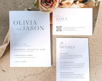 Minimalist Wedding Invitation Template Set, Modern Wedding Invite, Elegant Wedding Invitation Set, Wedding Invitation Template Download, M2