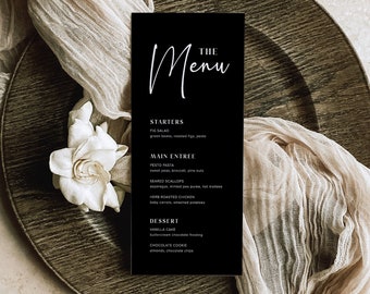 Minimalist Wedding Menu Template, Modern Wedding Menu, Wedding Menu, Black Wedding Dinner Menu, Reception Dinner Menu, Wedding Menu Card, M7