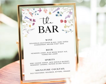 Wildflower Wedding Bar Menu Template, Floral Drink Menu, Boho Summer Drinks Sign, Garden Signature Drinks Sign, Spring Wedding Bar Sign, S2