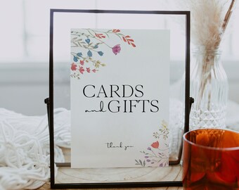 Boho Floral Cards and Gifts Sign Template, Wildflower Wedding, Botanical Flowers Wedding Sign, Printable Garden Wedding Sign, Gifts Sign, S2
