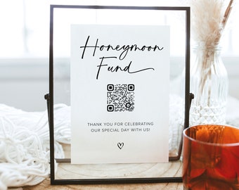 Honeymoon Fund QR Code Sign Template, Modern Wedding Honeymoon Fund Sign, Venmo QR Code Wedding Sign, Boho Wedding Honeymoon Fund Sign, M1