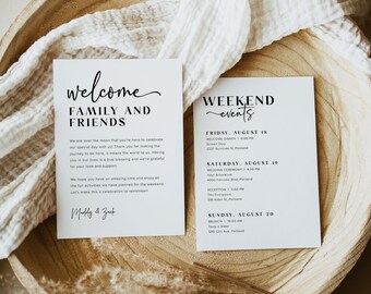 Wedding Weekend Events Timeline Template, Minimalist Wedding Order of Events, Wedding Welcome Bag Note Editable, Modern Welcome Letter, M8